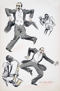 Gentleman in white tie and tails dancing while two musicians play saxophone and banjo, from White Bottoms, pub. 1927